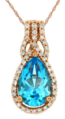 1.78CT DIAMOND & AAA BLUE TOPAZ 14KT ROSE GOLD PEAR SHAPE & ROUND HALO PENDANT