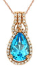 1.78CT DIAMOND & AAA BLUE TOPAZ 14KT ROSE GOLD PEAR SHAPE & ROUND HALO PENDANT