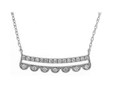 ESTATE .20CT DIAMOND 14K WHITE GOLD 3D DOUBLE BAR FILIGREE MILGRAIN FUN NECKLACE