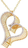 LARGE .56CT DIAMOND 18KT WHITE AND YELLOW GOLD 3D HEART SHAPE LOVE NECKLACE