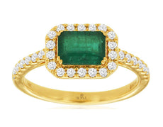 1.33CT DIAMOND & AAA EMERALD 14K YELLOW GOLD 3D EMERALD CUT & ROUND OCTAGON RING
