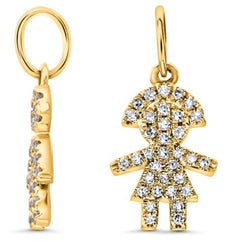 ESTATE .10CT DIAMOND 14KT YELLOW GOLD 3D HAPPY GIRL FUN FLOATING PENDANT