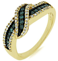 .40CT WHITE & BLUE DIAMOND 14KT YELLOW GOLD MULTI ROW CRISS CROSS LEAF FUN RING
