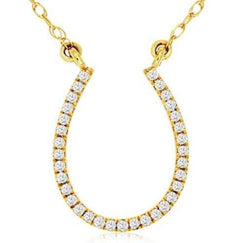 ESTATE .12CT DIAMOND 14KT YELLOW GOLD 3D CLASSIC LUCKY HORSESHOE FUN NECKLACE