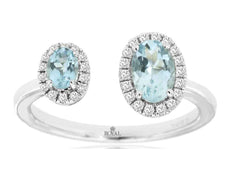 .66CT DIAMOND & AAA AQUAMARINE 14KT WHITE GOLD OVAL & ROUND FLOWER TENSION RING