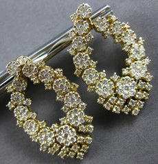 LARGE 3.55CT DIAMOND 14KT YELLOW GOLD 3D MULTI FLOWER FLEXIBLE HANGING EARRINGS