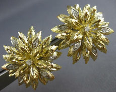 ESTATE EXTRA LARGE .20CT DIAMOND 18KT 2 TONE GOLD FLOWER CLIP ON EARRINGS #27699