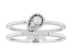 ESTATE .10CT DIAMOND 14KT WHITE GOLD ROUND PEAR SHAPE DIAGONAL BEADED FUN RING
