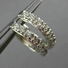 ESTATE .35CT DIAMOND 18KT WHITE GOLD 3D FILIGREE HUGGIE HOOP EARRINGS 2mm #25538