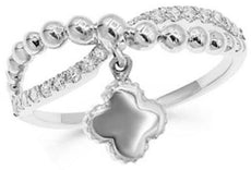 .16CT DIAMOND 14KT WHITE GOLD 3D CRISS CROSS INFINITY FLOATING FLOWER LOVE RING