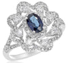 1.46CT DIAMOND & AAA SAPPHIRE 14KT WHITE GOLD 3D OVAL & ROUND FLOWER LOVE RING