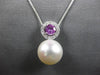 LARGE .53CT DIAMOND & AAA PINK SAPPHIRE & SOUTH SEA PEARL 14K WHITE GOLD PENDANT