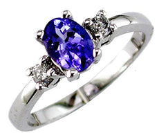 .87CT DIAMOND & AAA TANZANITE 14KT WHITE GOLD 3D OVAL & ROUND 3 STONE LOVE RING