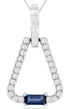 .73CT DIAMOND & AAA SAPPHIRE 14K WHITE GOLD EMERALD CUT & ROUND FLOATING PENDANT