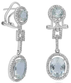 LARGE 4.62CT DIAMOND & AAA GREEN AMETHYST 14KT WHITE GOLD OVAL & ROUND EARRINGS