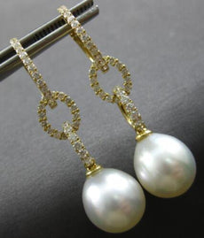 LARGE .81CT DIAMOND & AAA SOUTH SEA PEARL 18KT YELLOW GOLD 3D HANGING EARRINGS