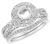 1.12CT DIAMOND 14KT WHITE GOLD ROUND DOUBLE HALO SEMI MOUNT ENGAGEMENT RING SET