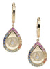 ESTATE .50CT DIAMOND & AAA MULTI COLOR SAPPHIRE 14K YELLOW GOLD HANGING EARRINGS