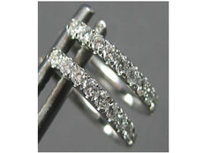 ESTATE SMALL .20CT DIAMOND 14KT WHITE GOLD 3D OVAL HUGGIE HANGING EARRINGS