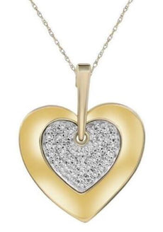 ESTATE .10CT DIAMOND 14KT YELLOW GOLD 3D PAVE DOUBLE HEART LOVE FLOATING PENDANT