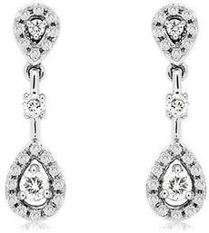 ESTATE .35CT DIAMOND 14KT WHITE GOLD 3D CLASSIC TEAR DROP HANGING EARRINGS