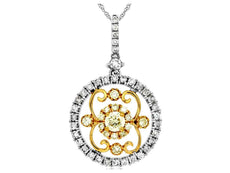 .94CT WHITE & FANCY YELLOW DIAMOND 14K 2 TONE GOLD 3D CIRCULAR FLOATING PENDANT
