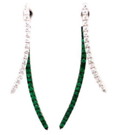 1.21CT DIAMOND & AAA EMERALD 18KT WHITE GOLD V SHAPE DOUBLE BAR HANGING EARRINGS