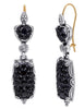 BLACK SPINEL 18KT YELLOW GOLD & 925 SILVER PAVE SQUARE FILIGREE HANGING EARRINGS