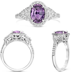 2.22CT DIAMOND & AAA PINK SAPPHIRE PLATINUM OVAL & TRILLION HALO ENGAGEMENT RING