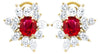 5.65CT DIAMOND & AAA RUBY 18KT YELLOW GOLD OVAL & ROUND MARQUISE FLOWER EARRINGS