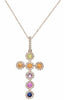 .72CT DIAMOND & AAA MULTI COLOR SAPPHIRE 14KT ROSE GOLD 3D FLORAL CROSS PENDANT