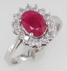 1.78CT DIAMOND & AAA RUBY 14KT WHITE GOLD 3D OVAL & ROUND FLOWER ENGAGEMENT RING
