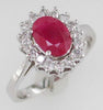 1.78CT DIAMOND & AAA RUBY 14KT WHITE GOLD 3D OVAL & ROUND FLOWER ENGAGEMENT RING