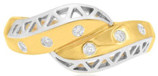 .08CT DIAMOND 18KT 2 TONE GOLD 3D 6 STONE ETOILE CRISS CROSS TRIANGULAR FUN RING