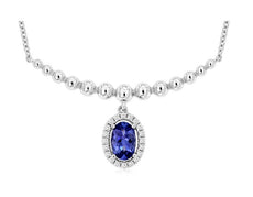 .58CT DIAMOND & AAA TANZANITE 14KT WHITE GOLD OVAL & ROUND HALO FLOWER NECKLACE