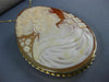 ANTIQUE EXTRA LARGE 14KT YELLOW GOLD HANDCRAFTED FILIGREE LADY CAMEO PIN PENDANT