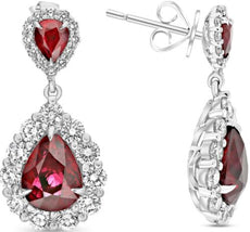 LARGE 6.68CT DIAMOND & AAA RUBY PLATINUM 3D PEAR SHAPE & ROUND HANGING EARRINGS