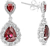 LARGE 6.68CT DIAMOND & AAA RUBY PLATINUM 3D PEAR SHAPE & ROUND HANGING EARRINGS