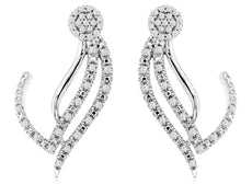 ESTATE .25CT DIAMOND 14KT WHITE GOLD 3D CLUSTER FLOWER LEAF FUN HANGING EARRINGS
