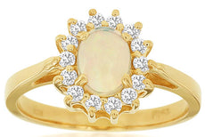 .80CT DIAMOND & AAA OPAL 14KT YELLOW GOLD OVAL & ROUND FLOWER CLASSIC LOVE RING