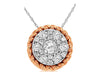.30CT DIAMOND 14KT WHITE & ROSE GOLD SOLITAIRE CLUSTER FLORAL FLOATING PENDANT