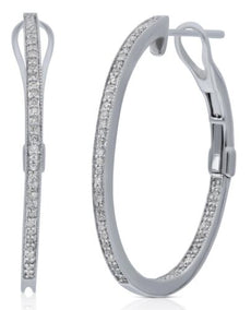.31CT DIAMOND 14KT WHITE GOLD 3D ROUND INSIDE OUT HOOP CLIP ON HANGING EARRINGS