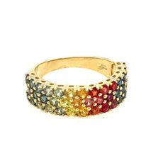 1.72CT AAA MULTI COLOR SAPPHIRE 18K YELLOW GOLD 3 ROW WEDDING ANNIVERSARY RING
