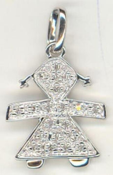 ESTATE .07CT DIAMOND 14KT WHITE GOLD 3D CLASSIC BABY GIRL FUN FLOATING PENDANT