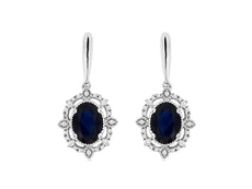 2.16CT DIAMOND & AAA SAPPHIRE 14KT WHITE GOLD 3D OVAL FILIGREE HANGING EARRINGS