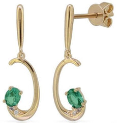 .37CT DIAMOND & AAA EMERALD 14K YELLOW GOLD 3D OVAL & ROUND FUN HANGING EARRINGS