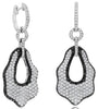 5.18CT WHITE & BLACK DIAMOND 18K WHITE GOLD 3D TEAR DROP HUGGIE HANGING EARRINGS