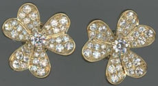 1.06CT DIAMOND 18K YELLOW GOLD 3D ROUND CLASSIC MULTI HEART FLOWER STUD EARRINGS