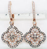 1.81CT WHITE & CHOCOLATE FANCY DIAMOND 14KT ROSE GOLD 3D FLOWER HANGING EARRINGS