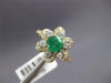ESTATE 1.39CT DIAMOND & AAA EMERALD 14KT YELLOW GOLD 3D ROUND FLOWER LOVE RING